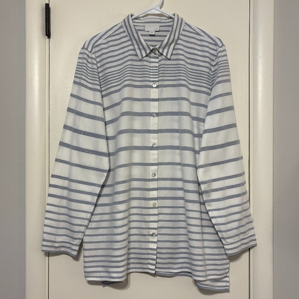J. Jill Women's Blue/White Mixed-Stripe Button-Front Tunic Shirt Top L